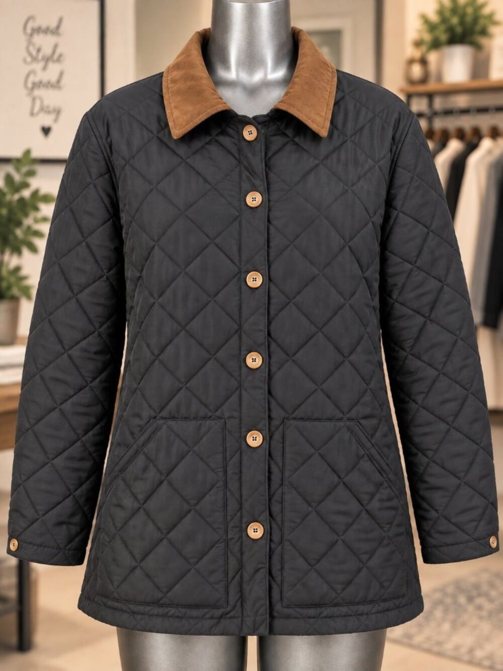 Vintage 90s Rena Rowan Quilted Barn Jacket XL Black Equestrian Country Outdoor